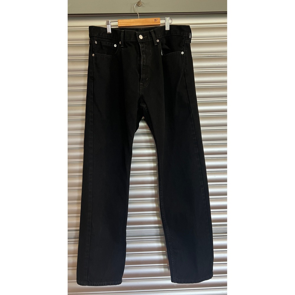 Levis 505 Regular Fit Black Denim Jeans Mens 36x34 Straight Leg Zip Fly
